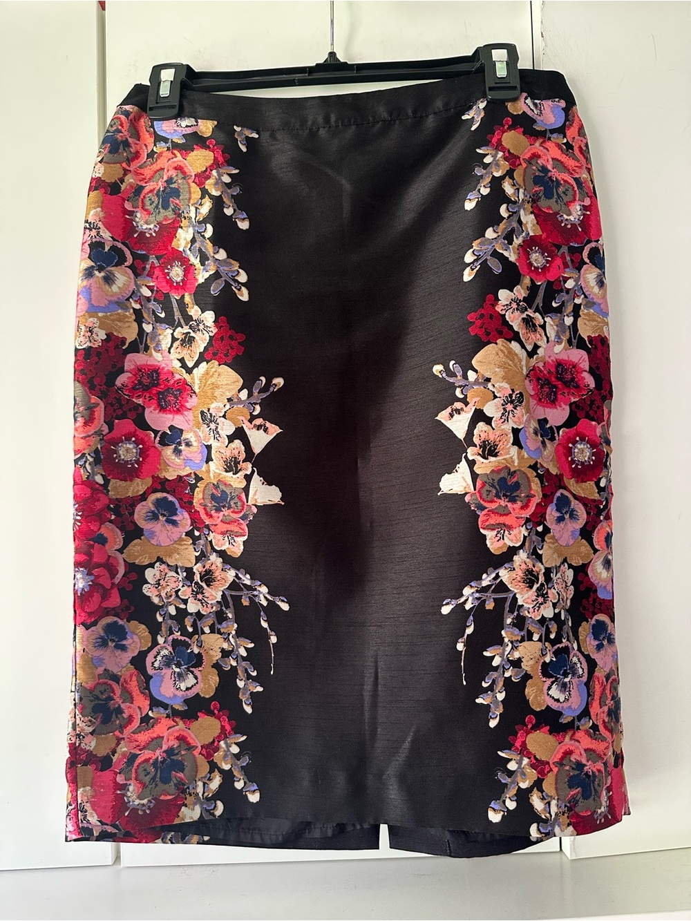 🌺 Monsoon Floral Pencil Skirt Black Pink Lined Midi UK 10 US 6 Elegant